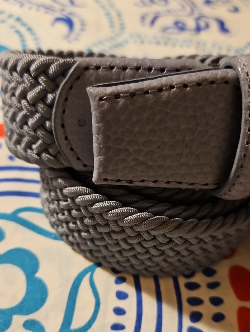 Slate Blue Braided Elastic Men's Belt with Silver Buckle